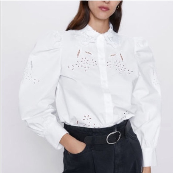 ZARA POPLIN SHIRT WITH EYELET EMBROIDERY SIZE M - Picture 4 of 14